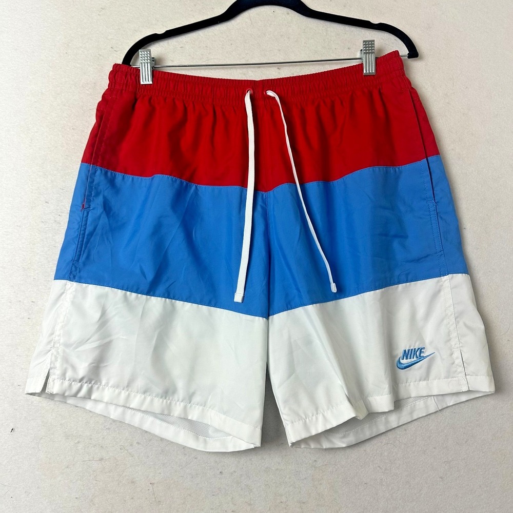 Nike Mens Swim Trunks L Red Blue White Colorblock Mesh Lined Board Shorts 8in